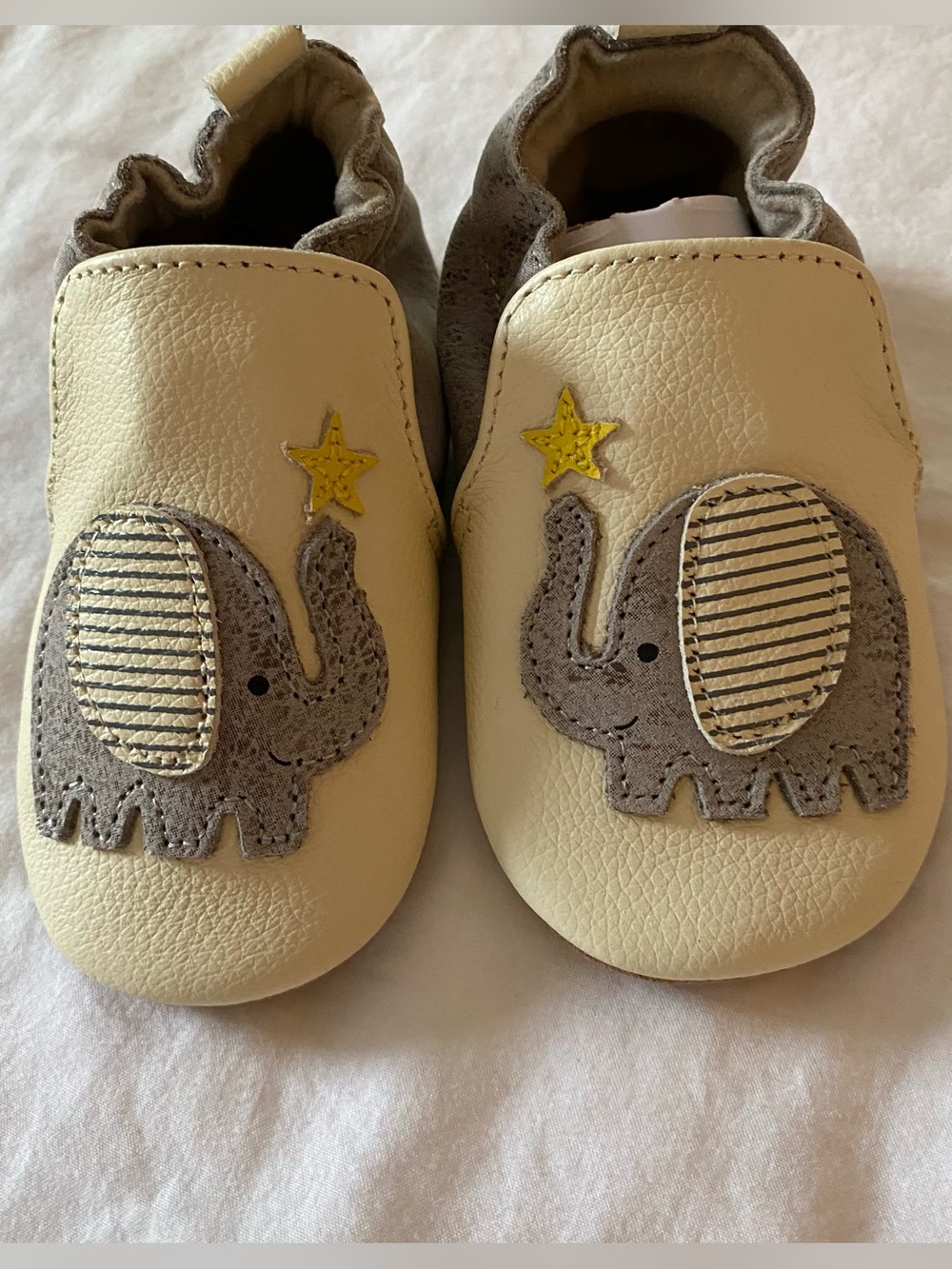 Robeez Shoes Infant 6-12 Mo Leather Baby Moccasins Elephant Gray Soft-Soled